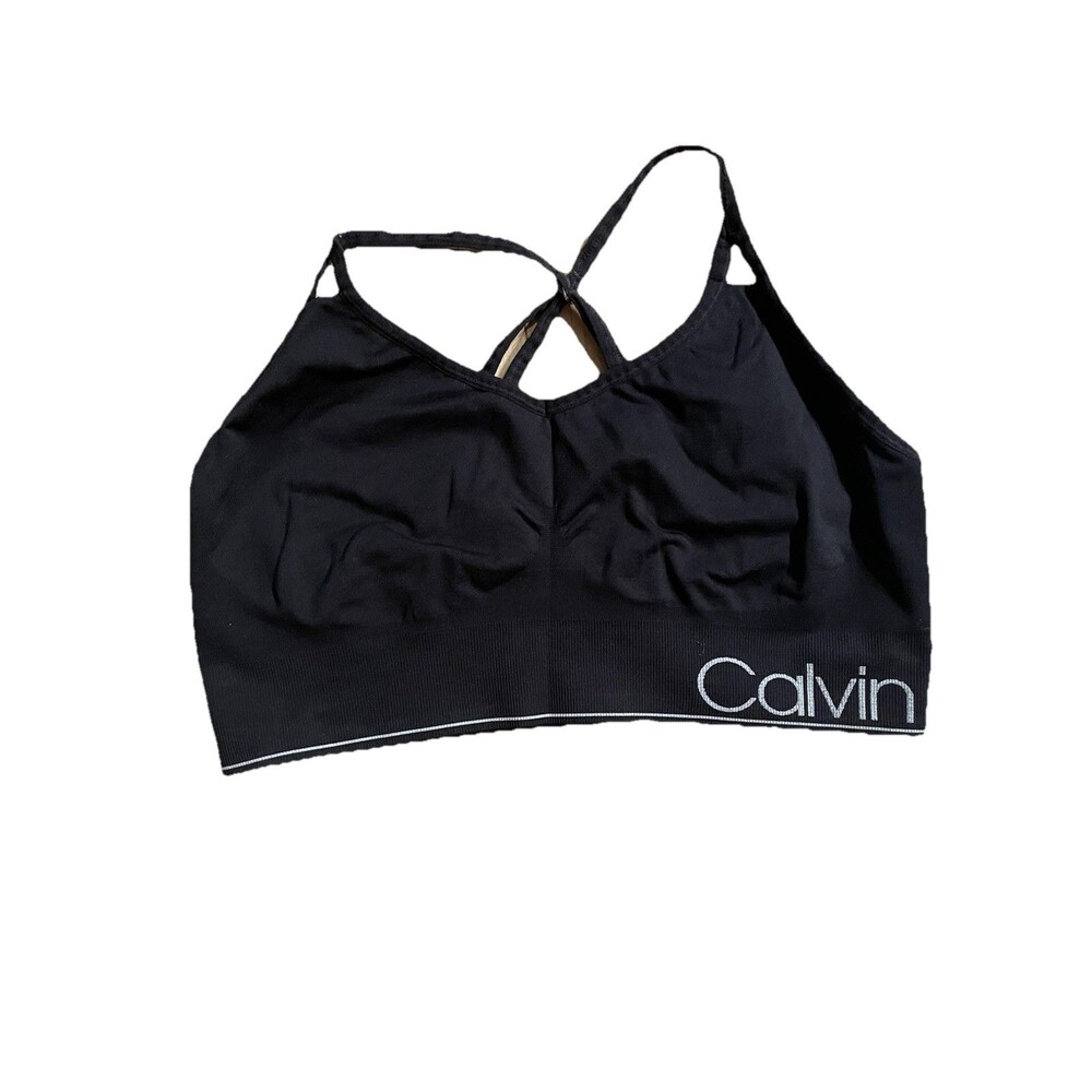 Womens M Calvin Klein Sports Bra Racerback Performance Quick Dry Black Padded